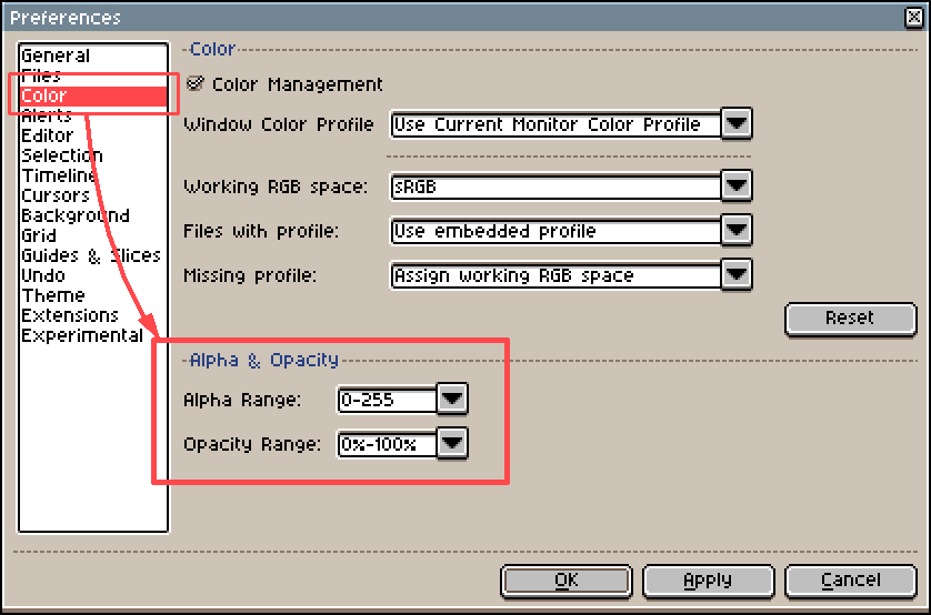 Configure opacity and alpha ranges
