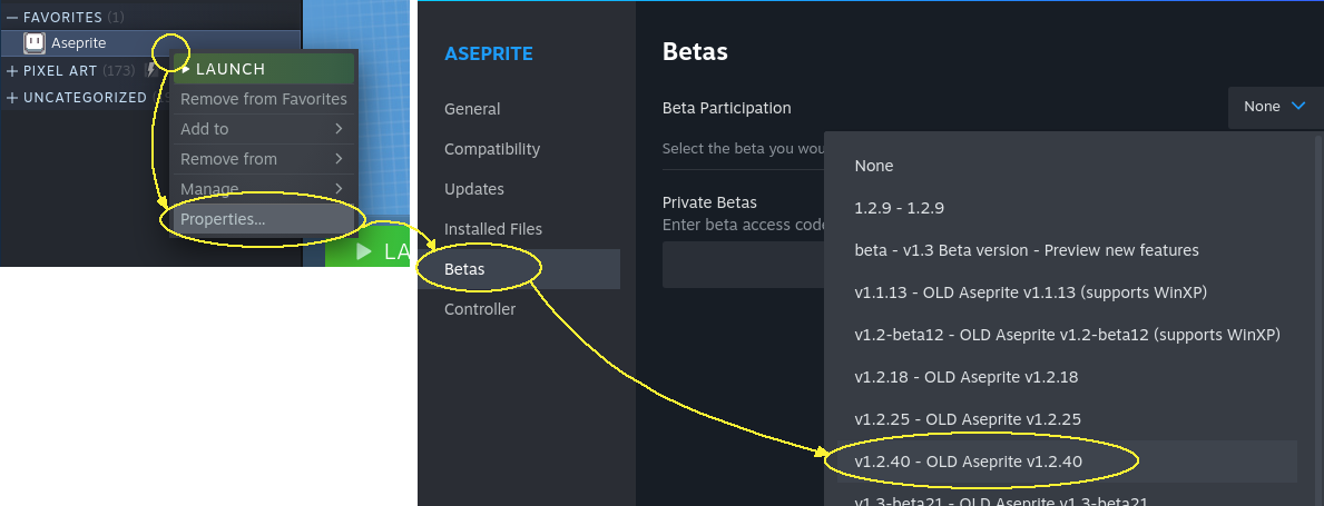 Steps to go back to v1.2.40 on Steam
